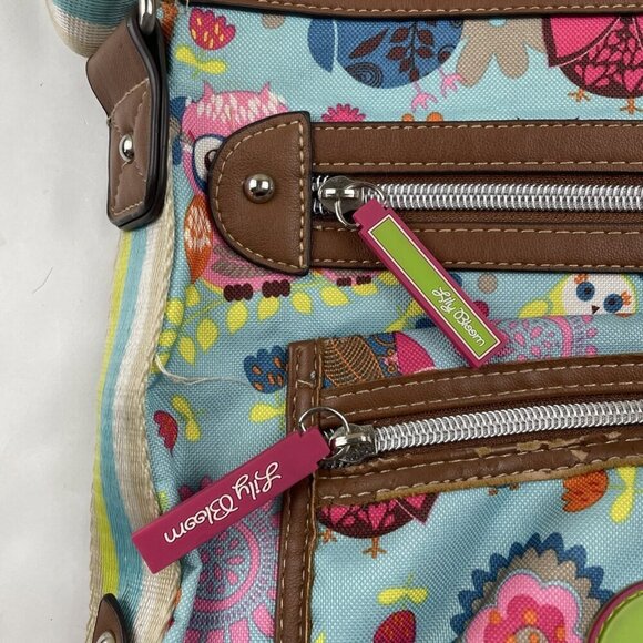 Lily Bloom Crossbody Purse Owls Medium Size Blue Brown Polyester Canvas - Picture 6 of 13
